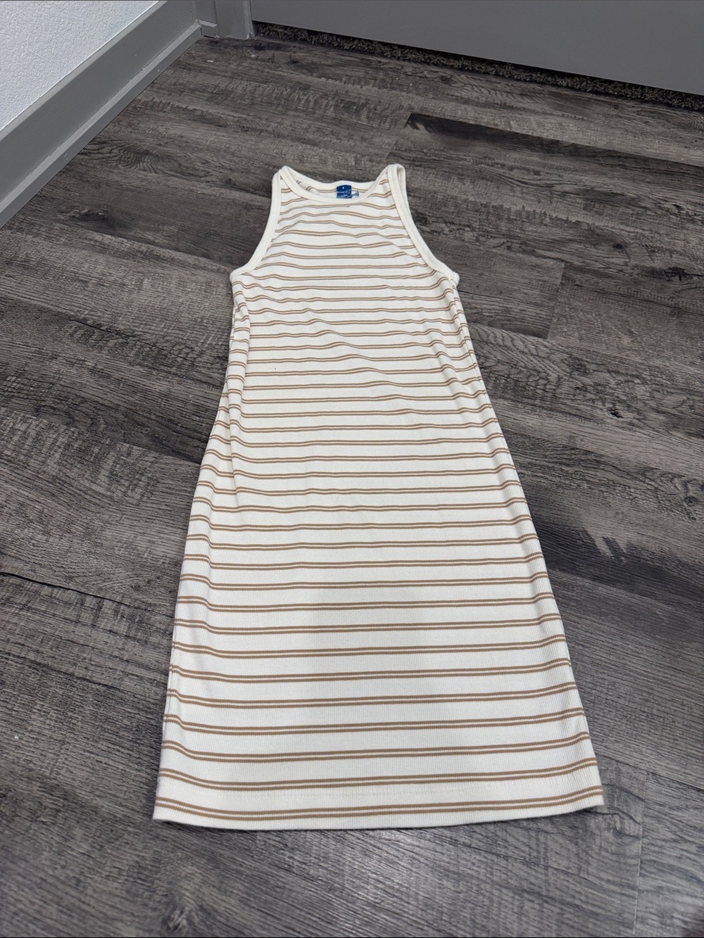 Striped Cream & Tan Ribbed Tank Dress